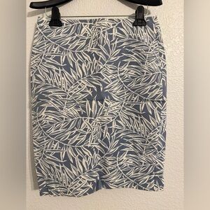 LOFT Blue and White Leaf Print Skirt